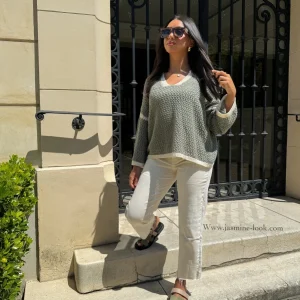 Pull maille crochet kaki