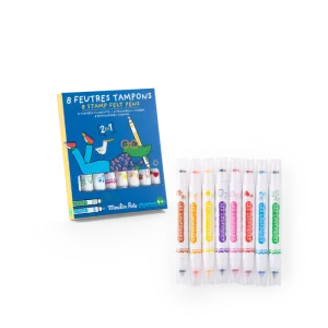 8 Feutres tampons 2 en 1  Les Loufoques - Moulin Roty