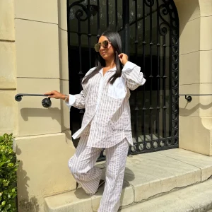 Ensemble chemise Beige rayé