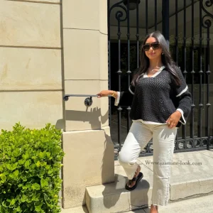 Pull maille crochet noir