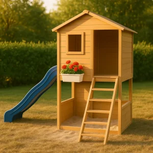 Aire de Jeux Maison Bois avec Toboggan – Cabane extérieur Montessori pour enfants 3-10 ans - Le Refuge des Petits Explorateurs - Livraison Rapide