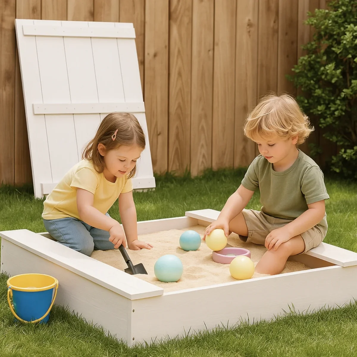 Bac à sable en bois massif avec couvercle – Éveil Montessori pour enfants de 1 à 6 ans au jardin – Image 8