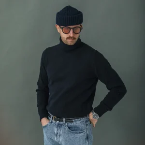 Pull Col Roulé Pure Laine Marine