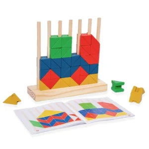 Jeu Montessori créatif en bois – Blocs de constructions logiques arc-en-ciel pour enfants de 3 à 7 ans
