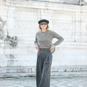 Pantalon Flanelle Grise Double Pince - Wide Leg