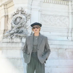 Boy Blazer Pied De Poule Gris Brun