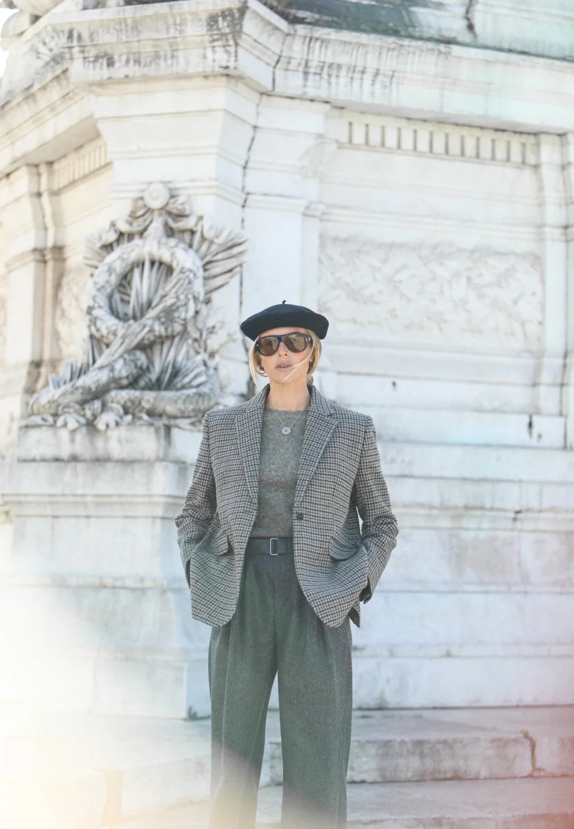 Boy Blazer Pied De Poule Gris Brun