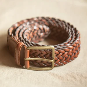 Ceinture Cuir Tressée Cognac