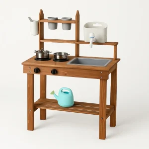 Cuisine d’extérieur en bois Montessori – Jeux, Aventures Sensorielles & Autonomie- Enfant  2-5 ans