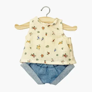 Ensemble top Andrée en gaze de coton Élise et mini short en jean - minikane