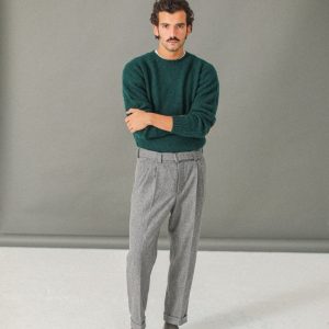 Pantalon Flanelle double pinces - Gris Clair