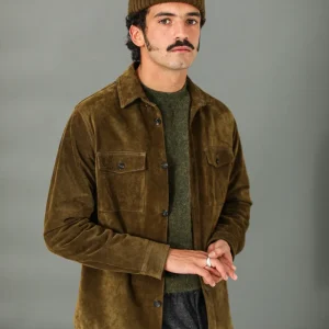 Surchemise Cuir Suédé Olive