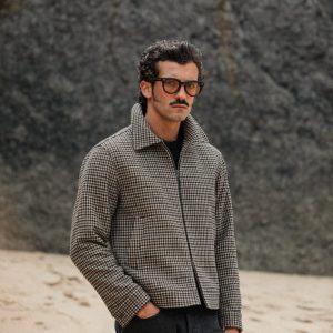 Blouson Aviateur Laine Pied de Poule Beige